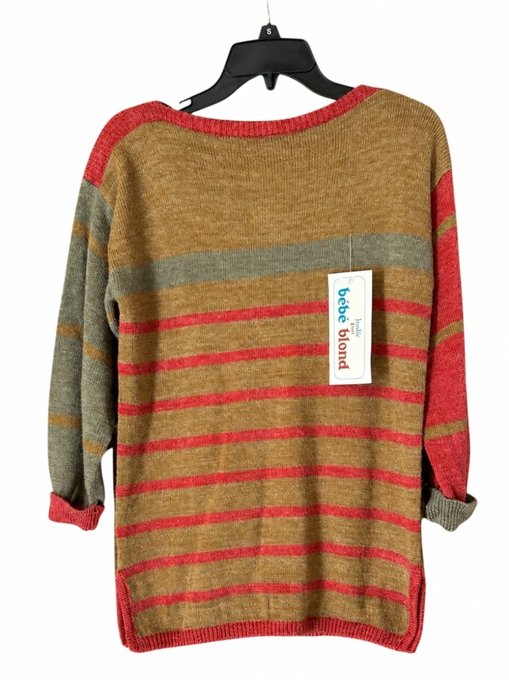 VTG Leslie Pour Bebe Blond Striped Knit Sweater Womens Medium M Acrylic Nylon